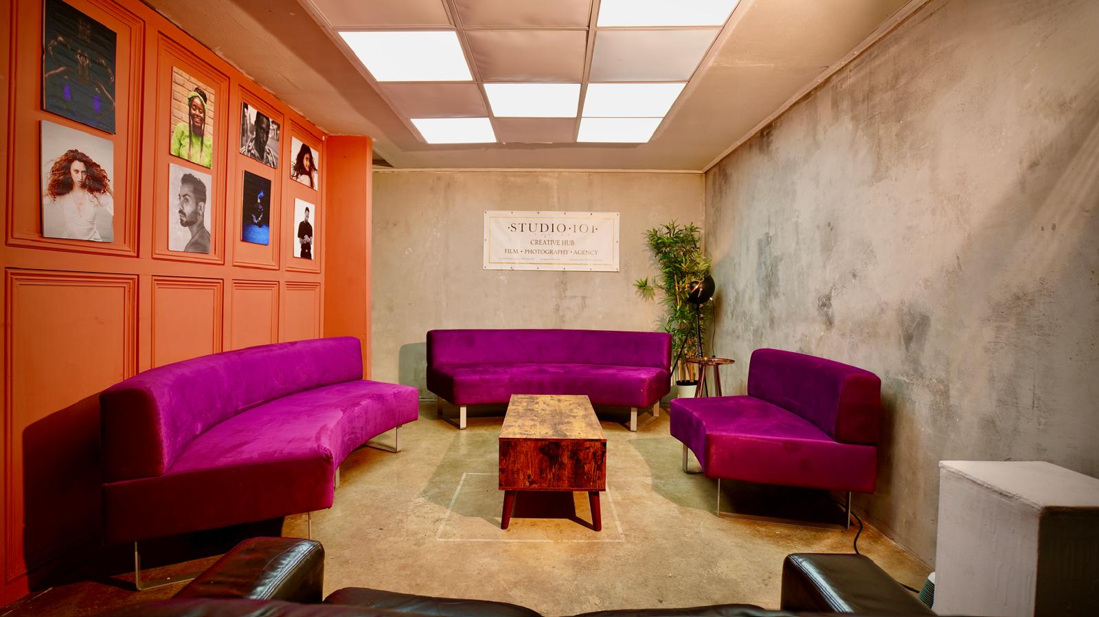 lounge pink panel purple sofa