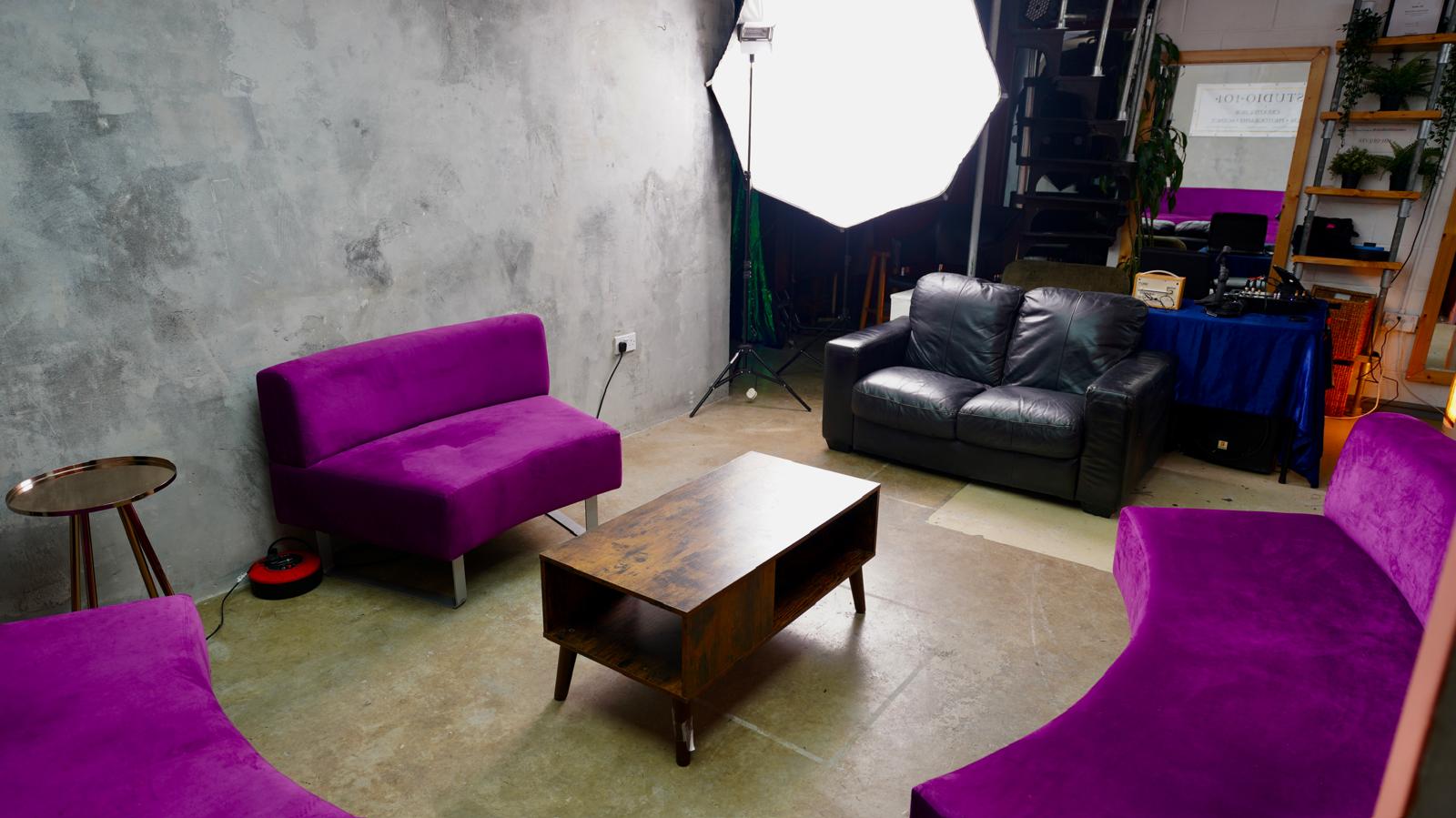 lounge purple and black sofas